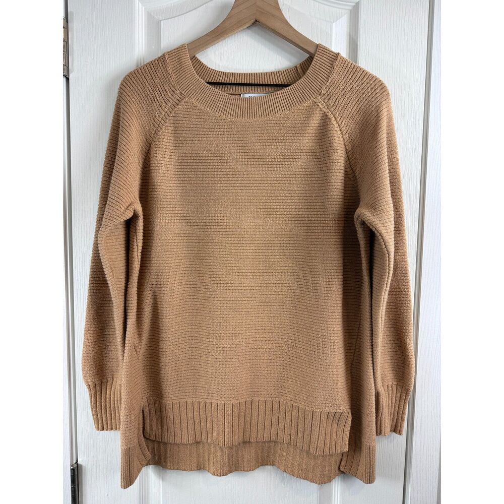 Old Navy Women’s Stitchy Bateau Sweater Camel Tan Size Large Ribbed Knit